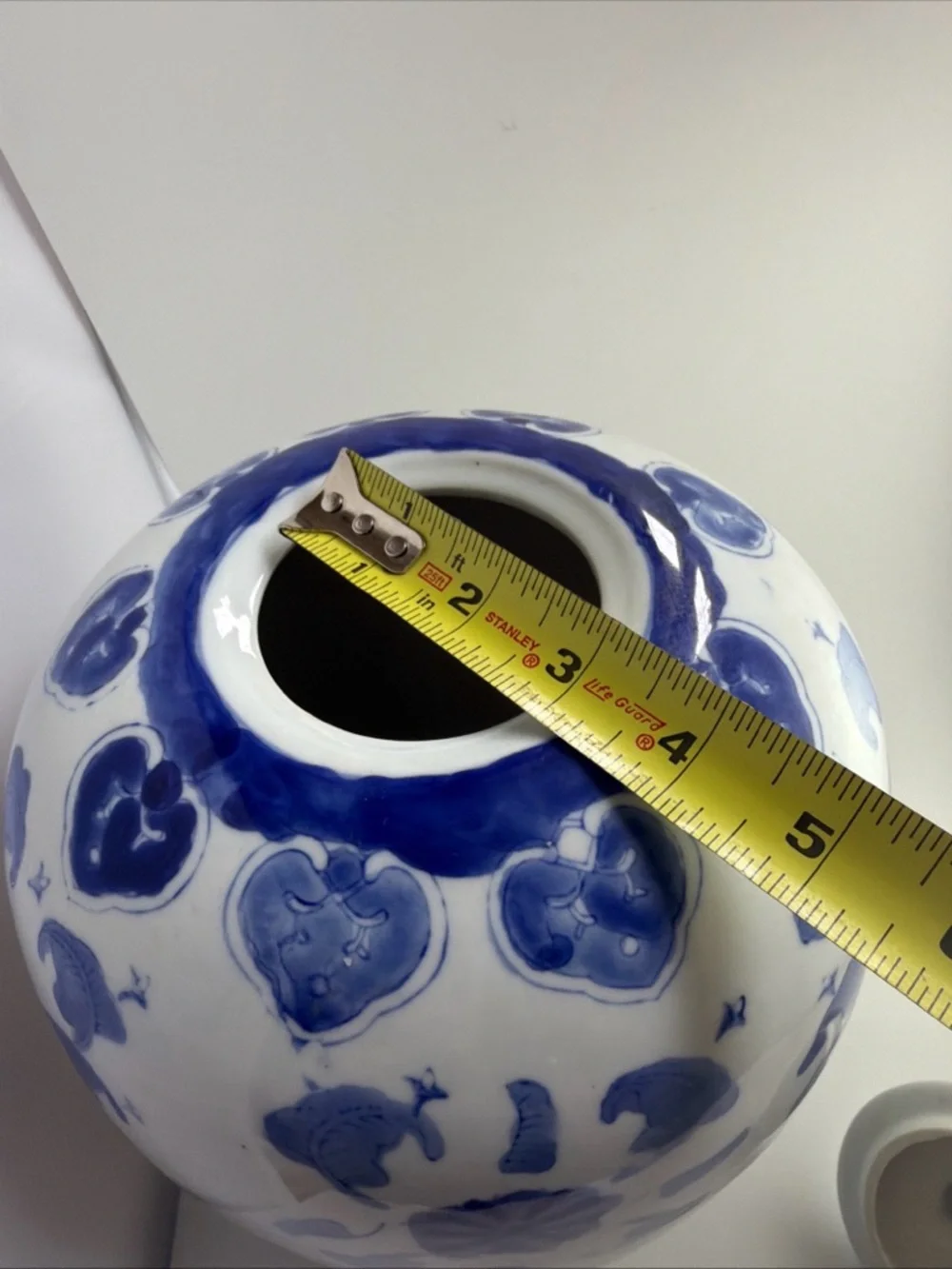 Vintage Chinese Blue and White Porcelain Ginger Jar with Lid 12”